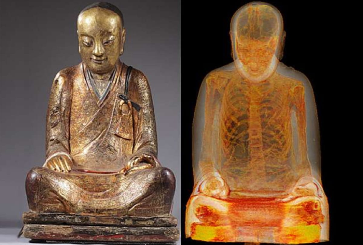 Buddhist monk mummified remains found inside a 1000 year old ancient statue in china