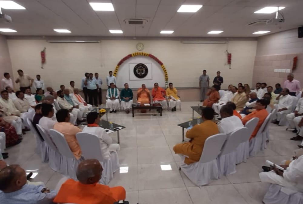 Yogi Adityanath addresses new MPs in Lucknow.