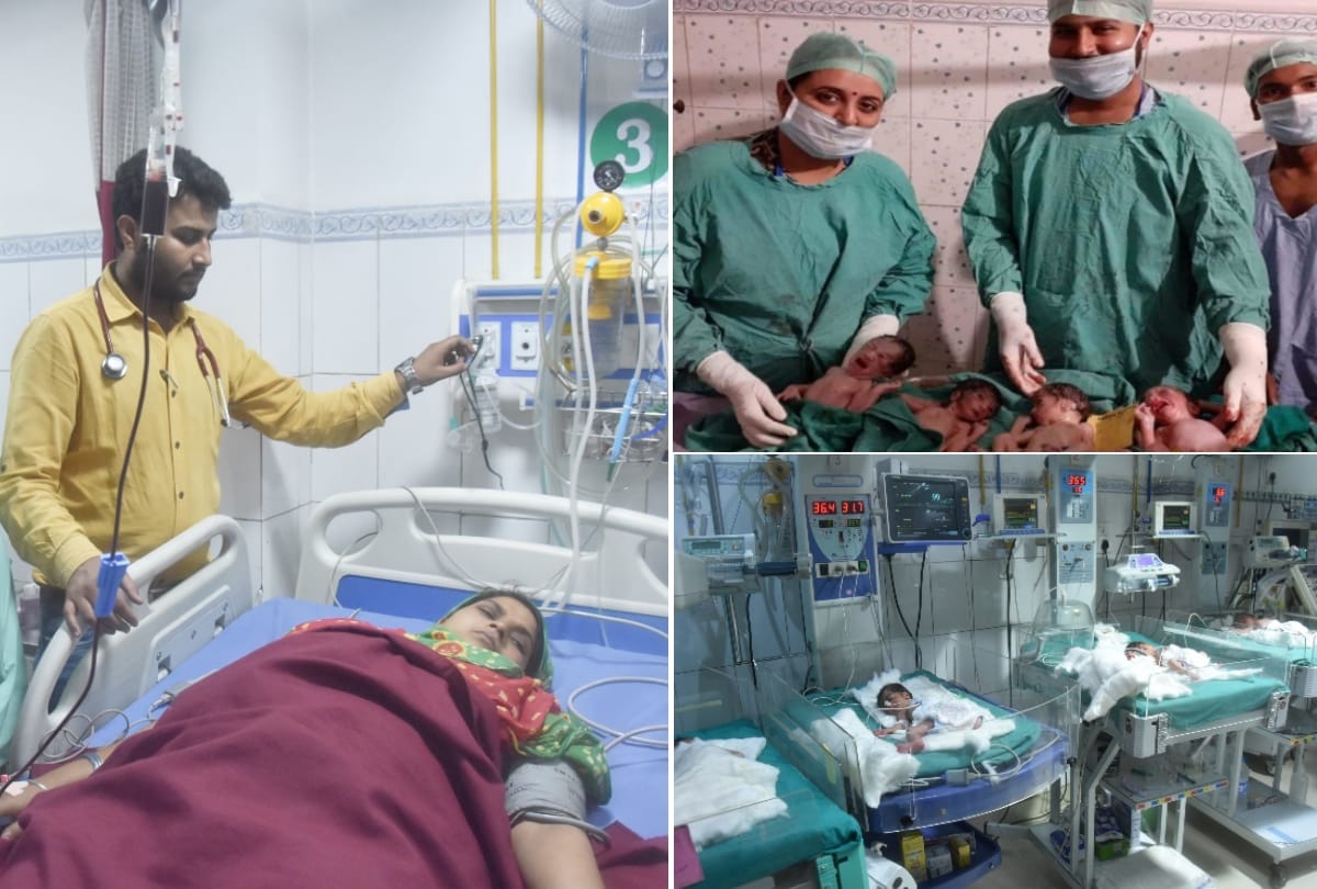 A women delivered four children in lucknow.