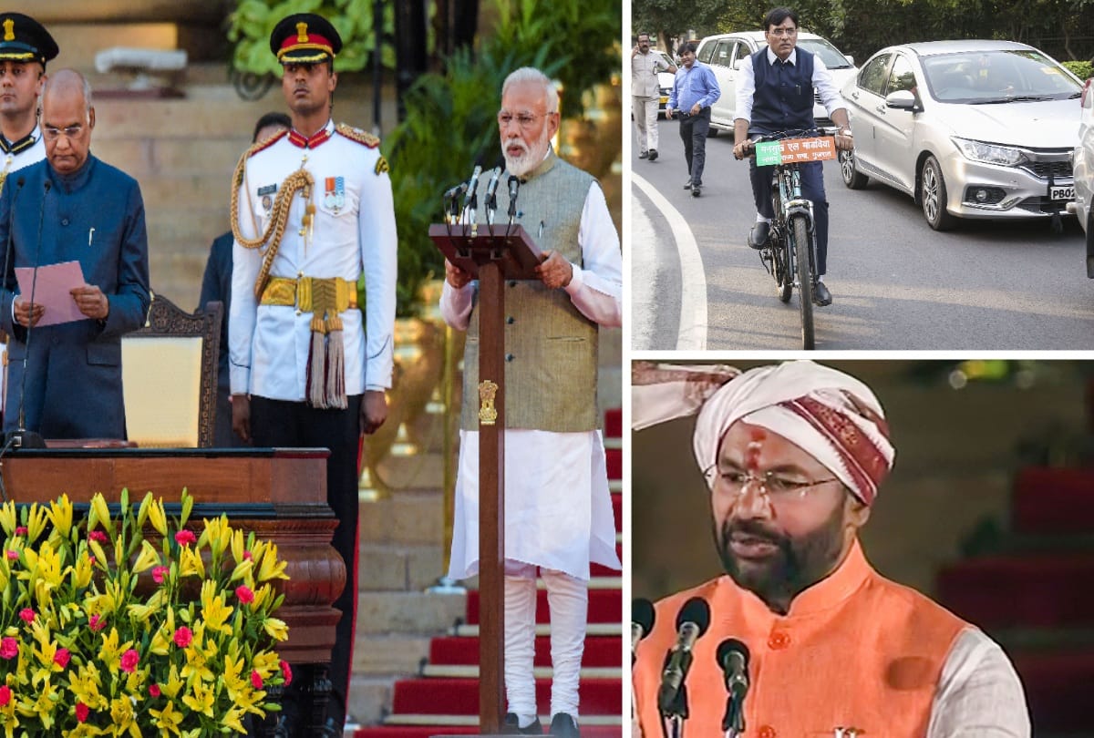 modi swearing ceremony one mp came from cycle one wear towel on head see interesting photos
