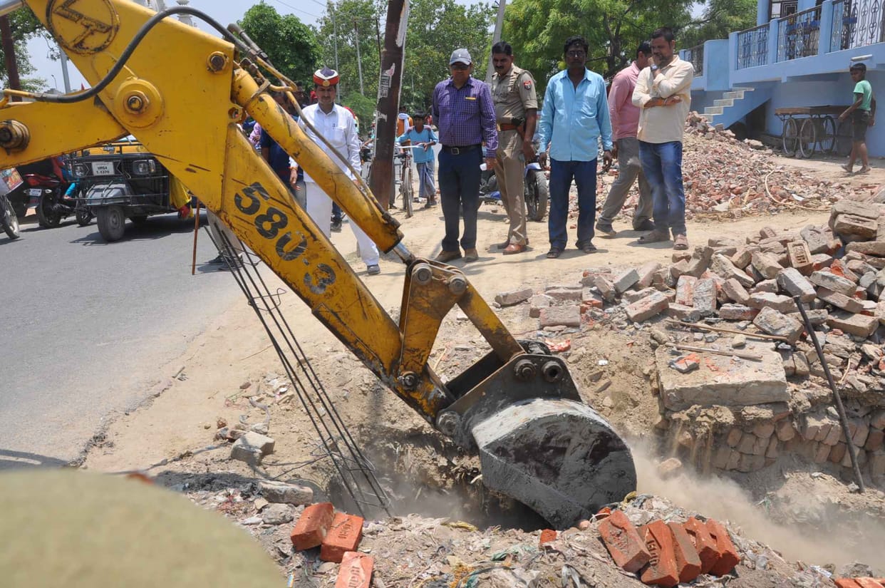 Seized building materials laid on the road
