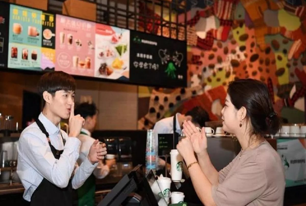 Starbucks opens first silent cafe in china where half of the staff are hearing impaired