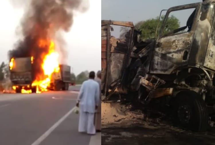 Driver burnt alive in Dumper after collision with truck in Charkhi Dadri