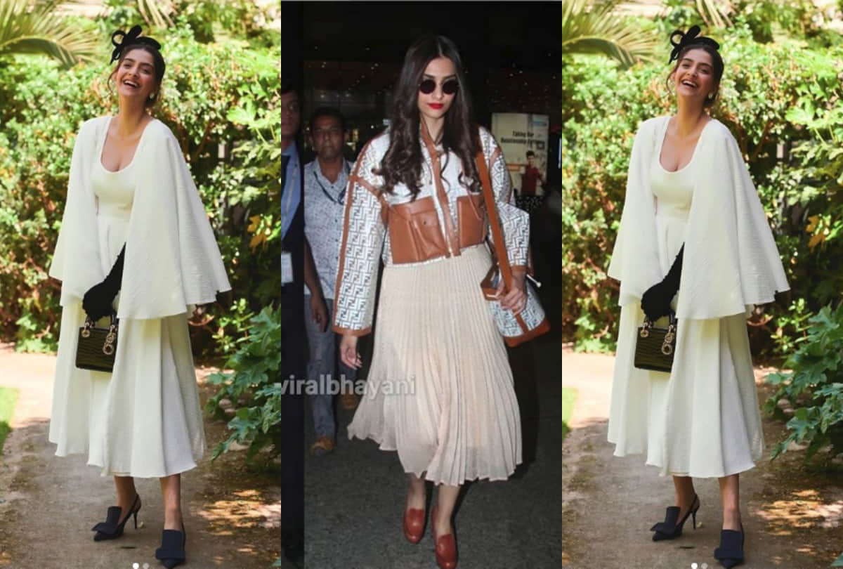 bollywood style diva sonam kapoor spot at airport wearing fendi luxury jacket worth 1.8 lakh rupees