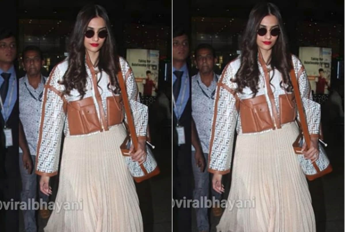 bollywood style diva sonam kapoor spot at airport wearing fendi luxury jacket worth 1.8 lakh rupees