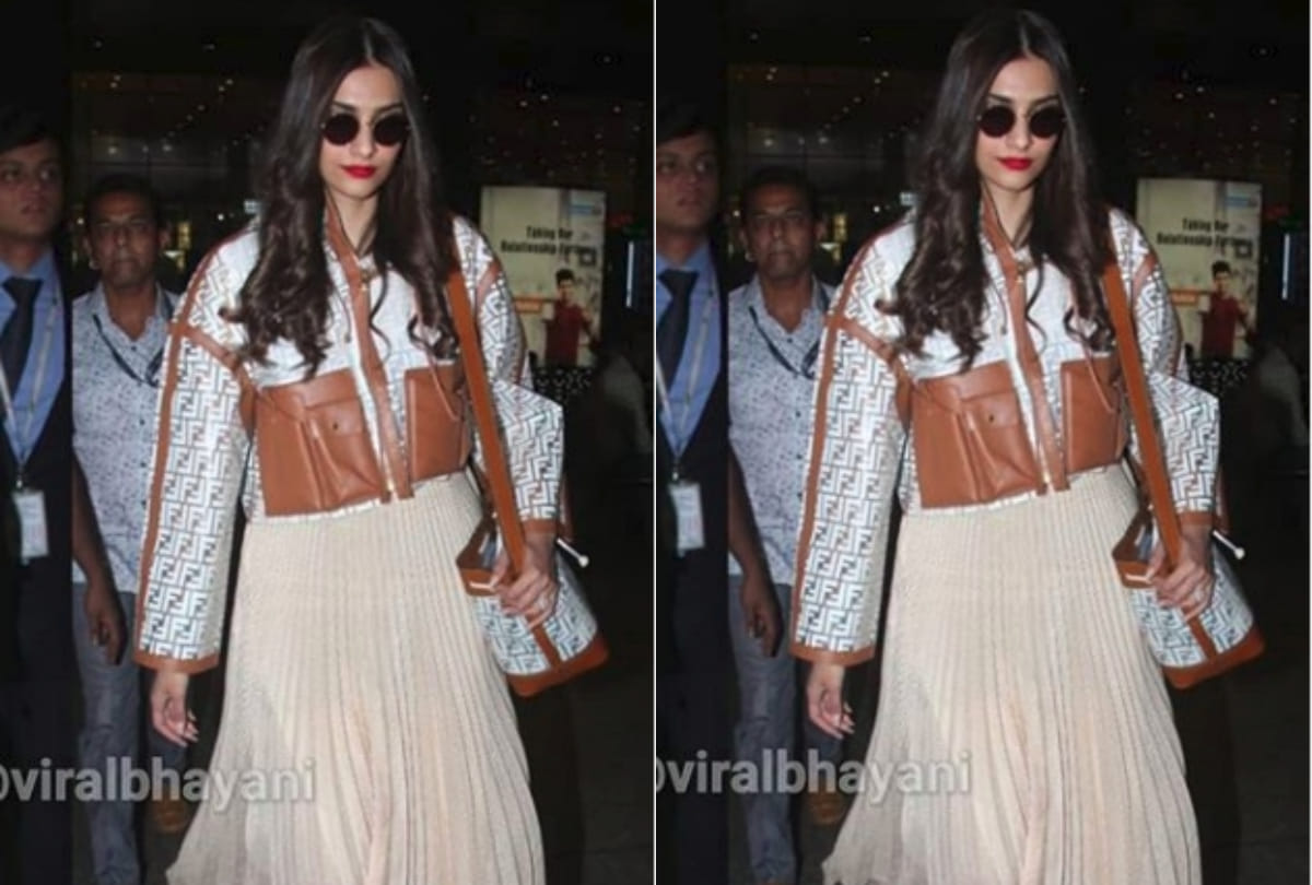 bollywood style diva sonam kapoor spot at airport wearing fendi luxury jacket worth 1.8 lakh rupees