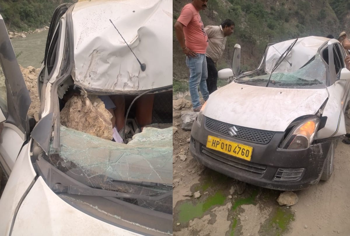 Rock Fall on a car one dies in Mandi Himachal Pradesh