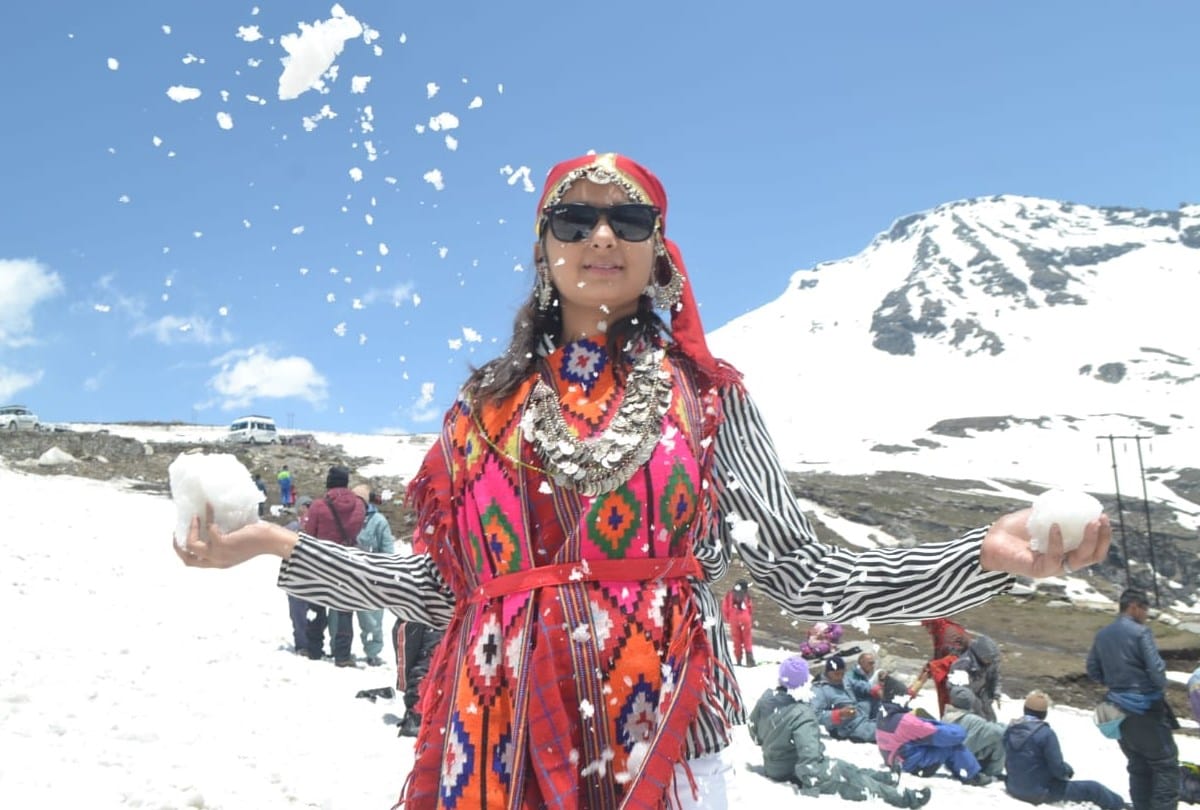 celebrate summer holidays in snow covered Rohtang Pass Kullu Manali Himachal Pradesh