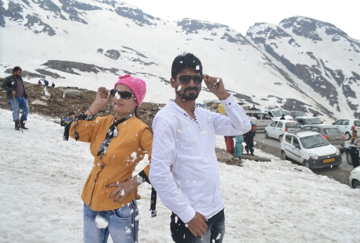 celebrate summer holidays in snow covered Rohtang Pass Kullu Manali Himachal Pradesh