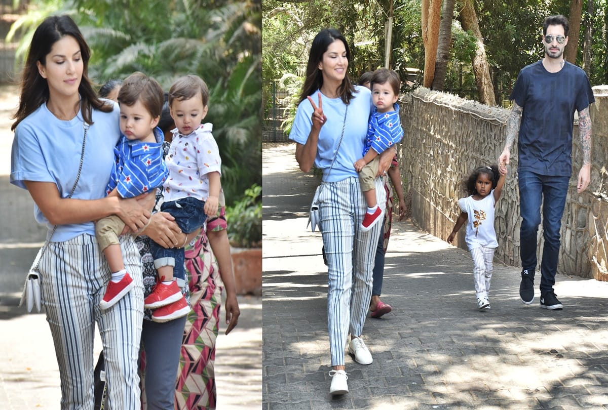 Sunny Leone Enjoyed Walk with her kids and husband Daniel Weber