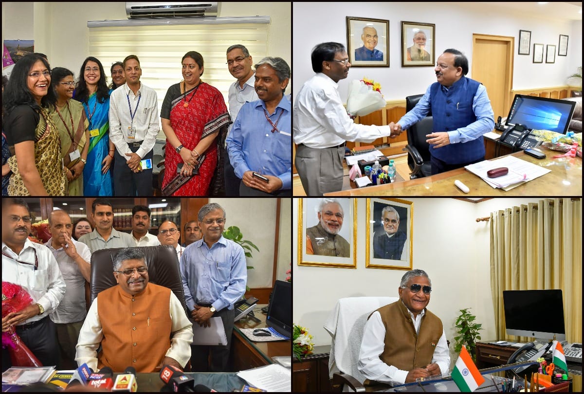 Union Minister Smriti Irani Ravi Shankar Prasad VK Singh take charge of respective ministry