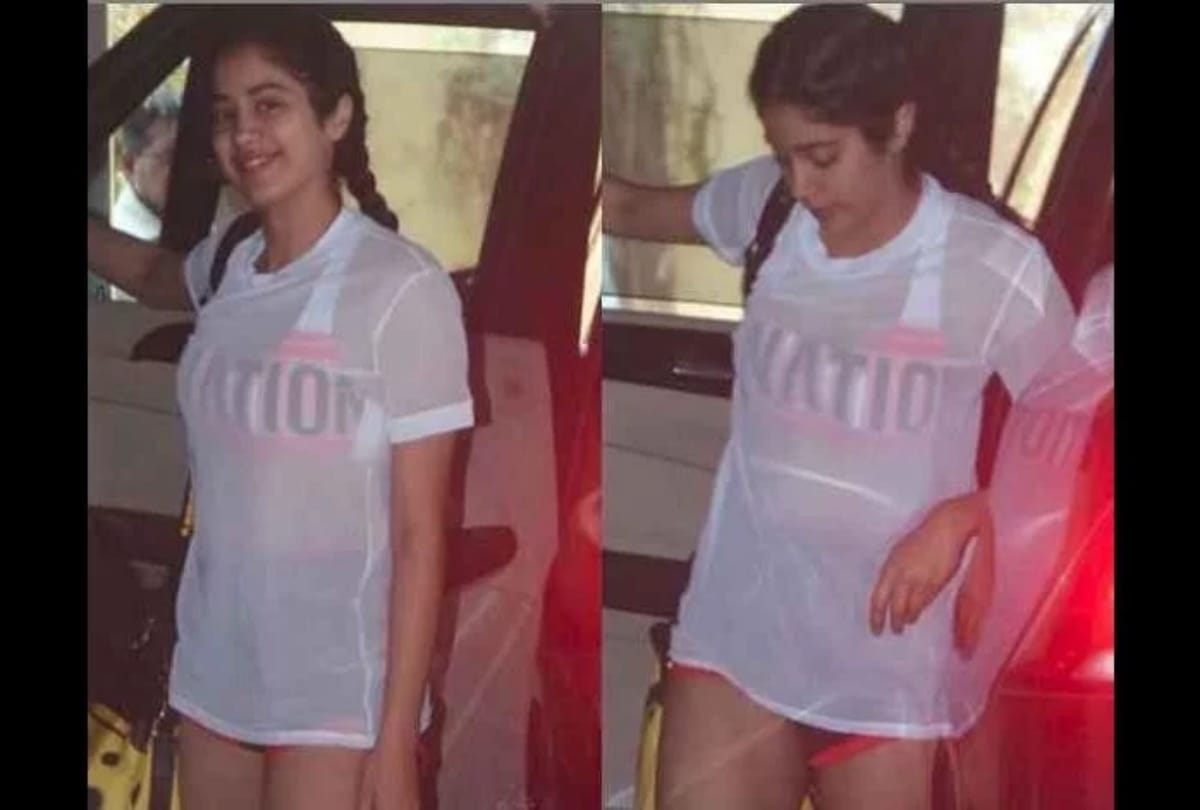 Janhvi Kapoor looking hot in sheer top over sports bra with mini shorts