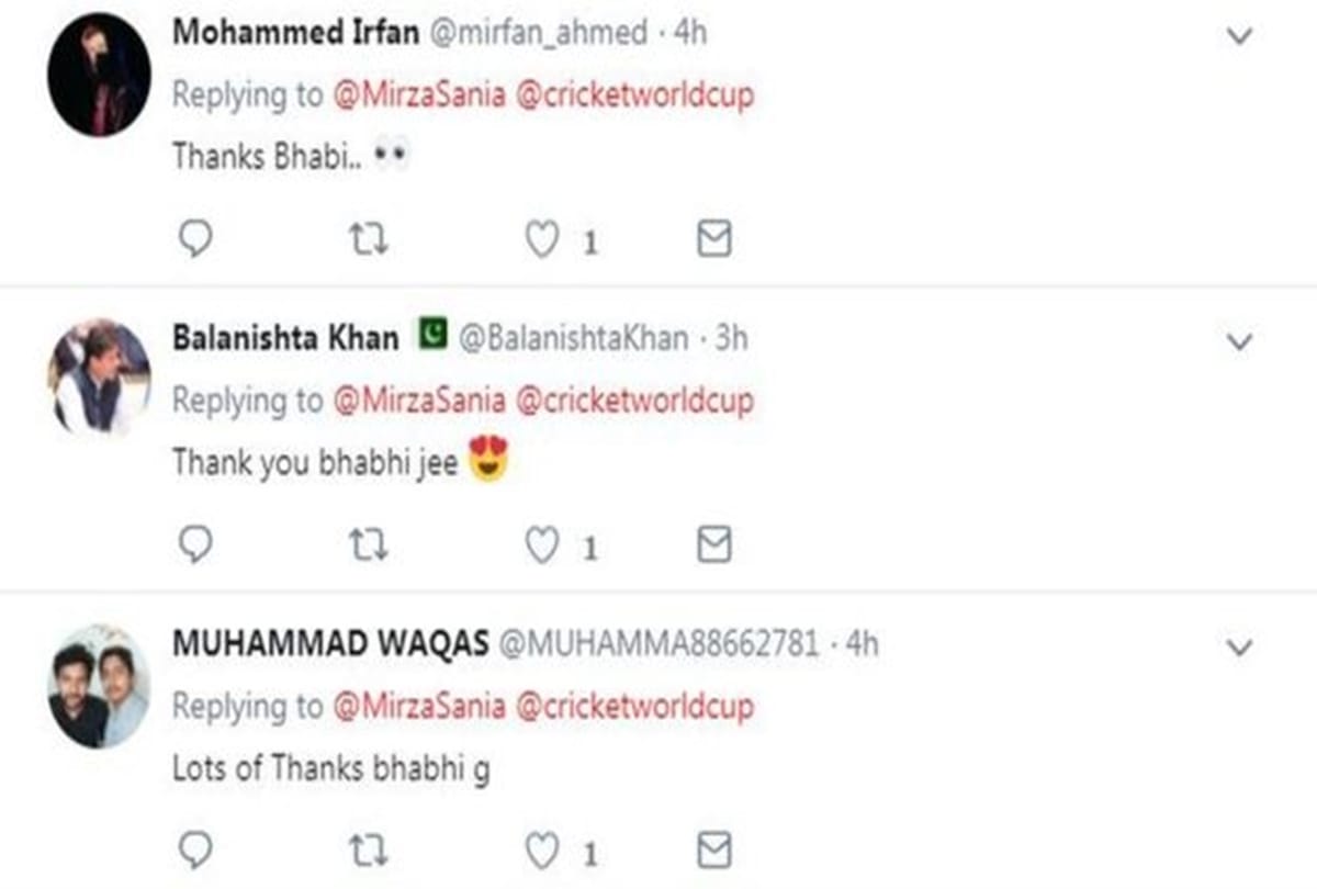 Sania Mirza started trending after congratulating Pakistan team in world cup 2019