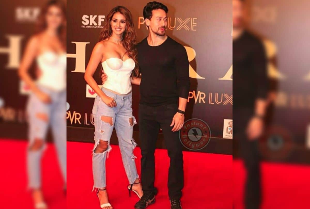 disha patani with tiger shroff pose during bharat movie premiere
