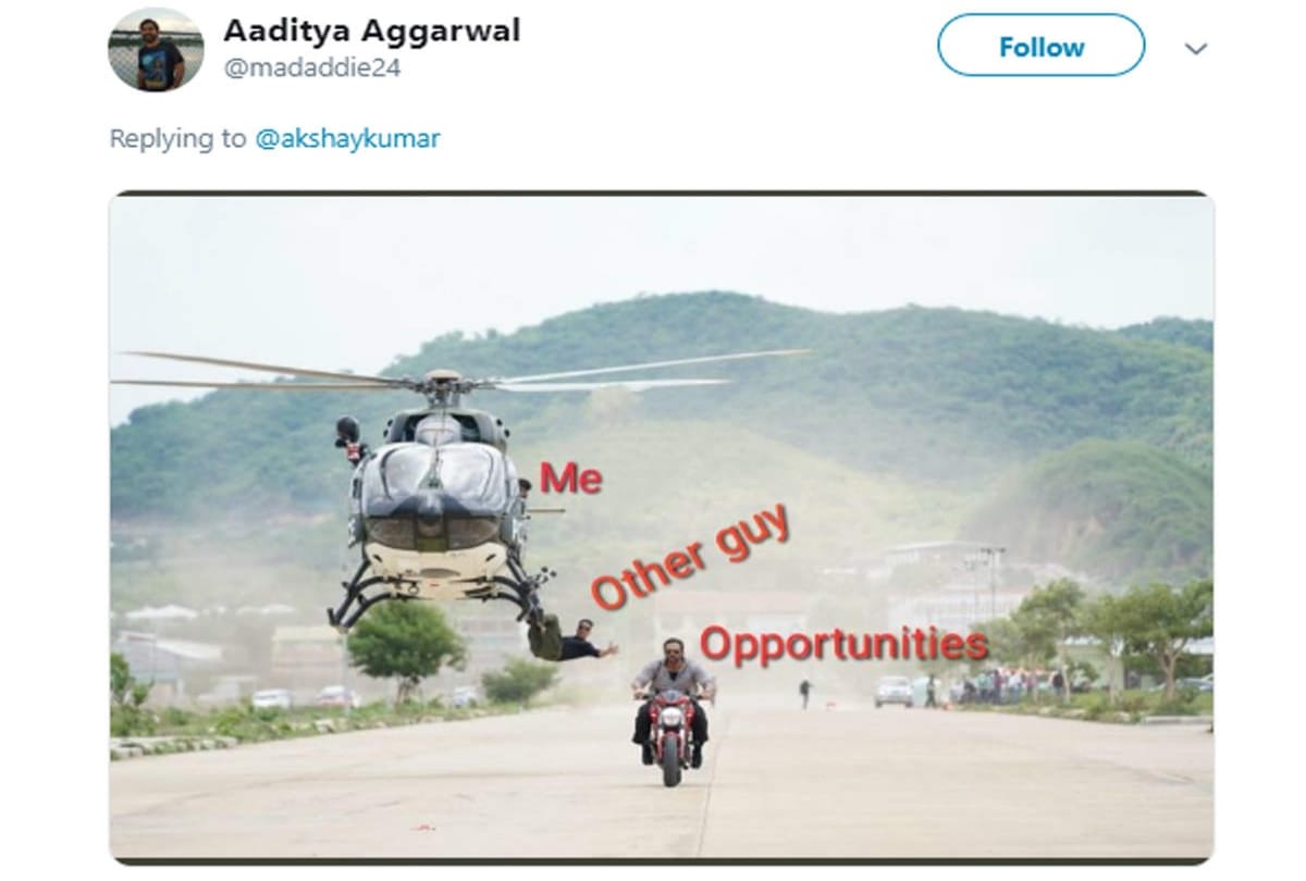 akshay kumar stunt on helicopter social media funny reaction and memes