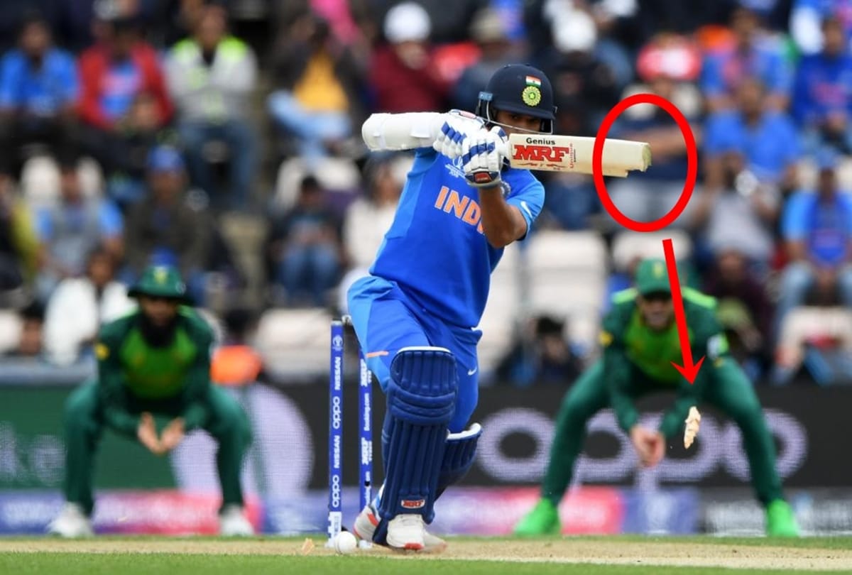 Shikhar Dhawan bat broken on kagiso rabada delivery during india and south africa match in world cup