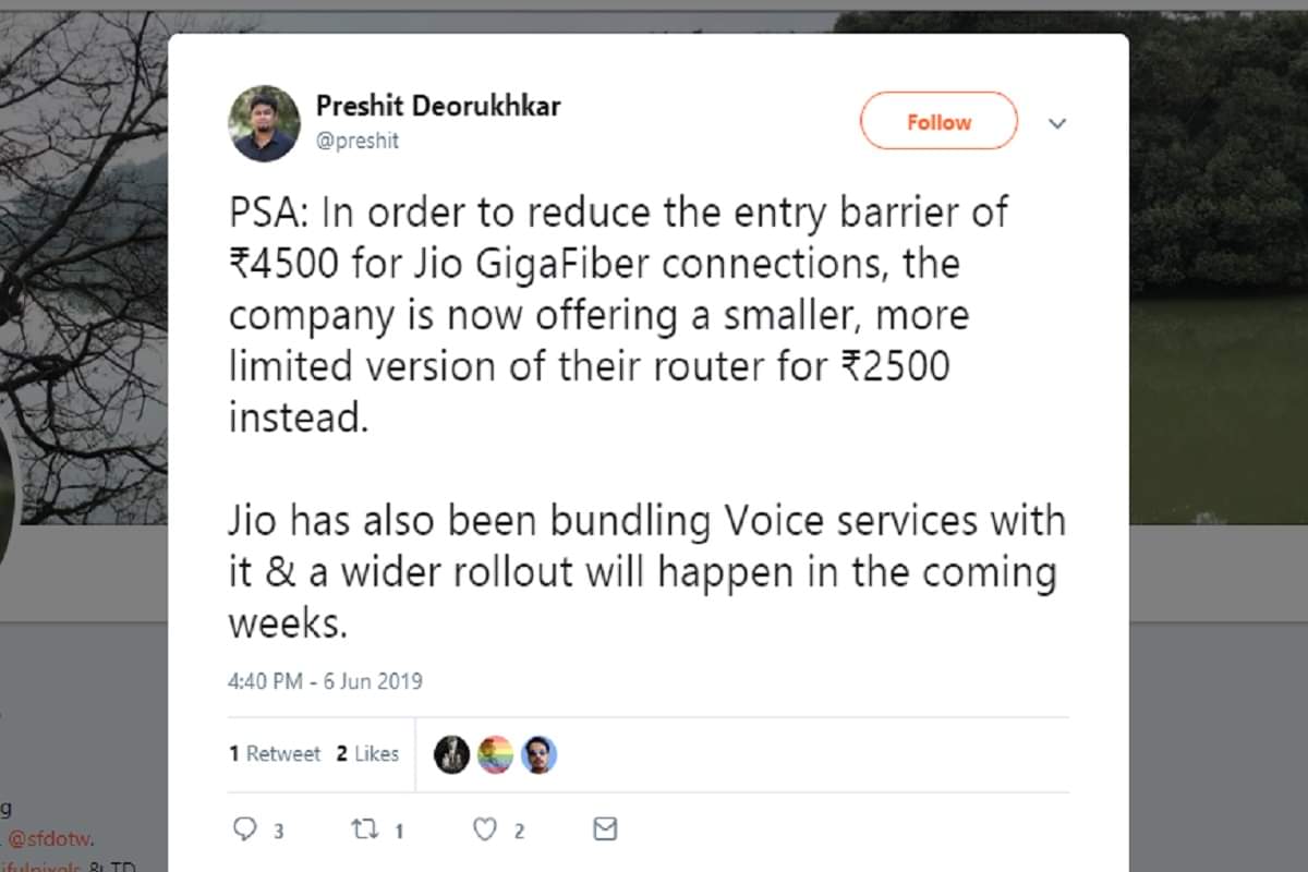 Jio GigaFiber new service lauched at lower Cost With New Security Deposit of Rs. 2,500