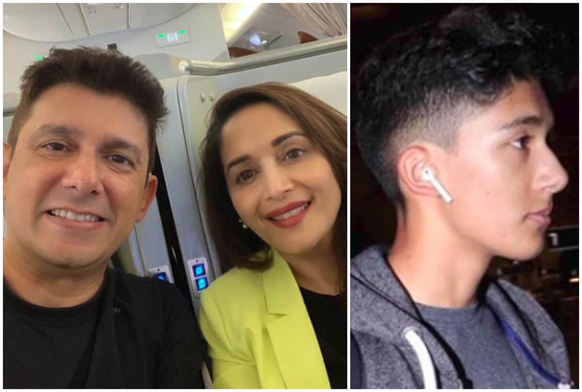 madhuri dixit with husband and son arin and rayaan way to vacation