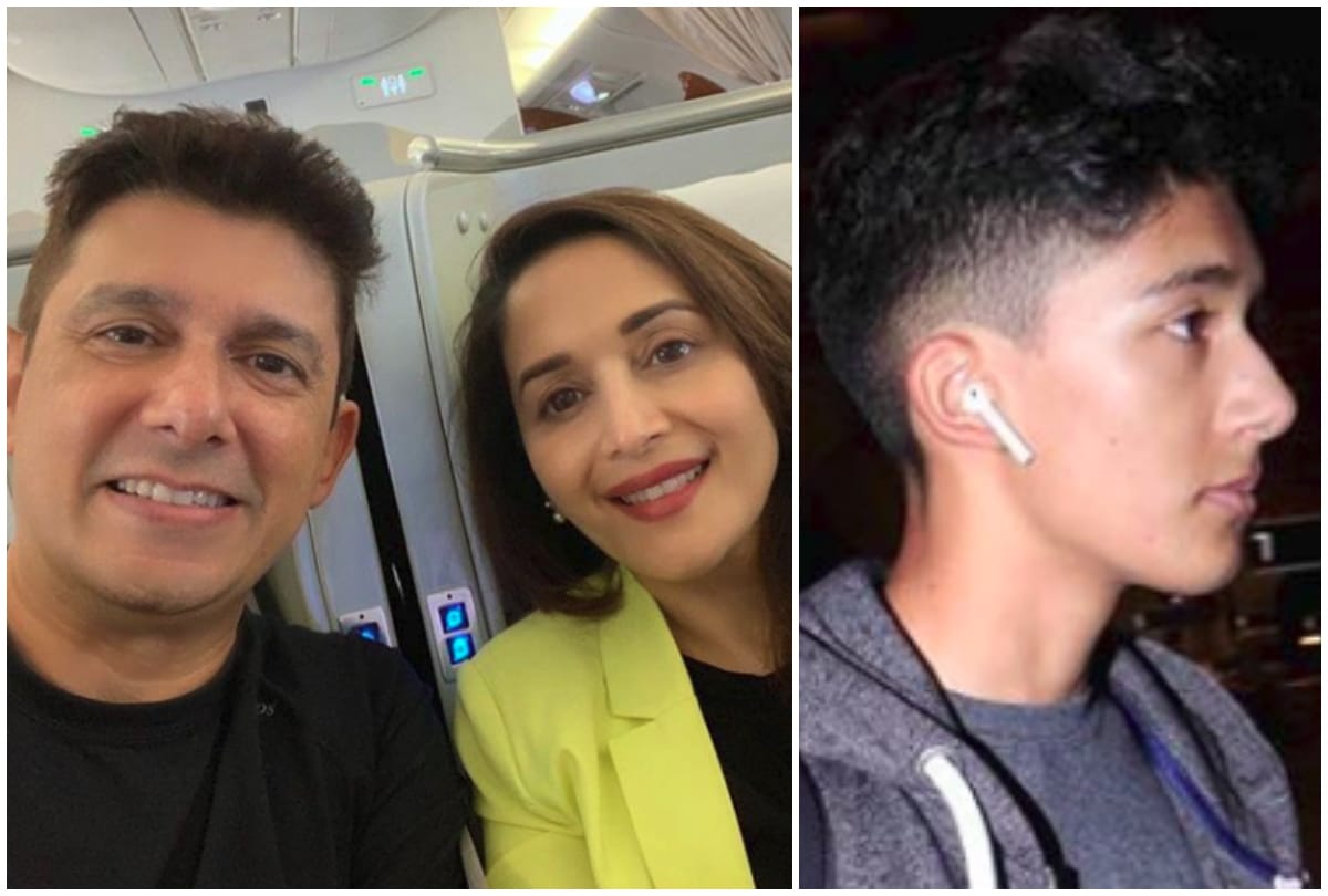 madhuri dixit with husband and son arin and rayaan way to vacation