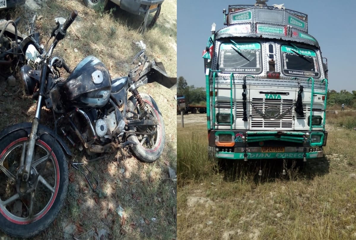 bulandshahr truck hit bike that carrying 5 persons one child dead 4 injured