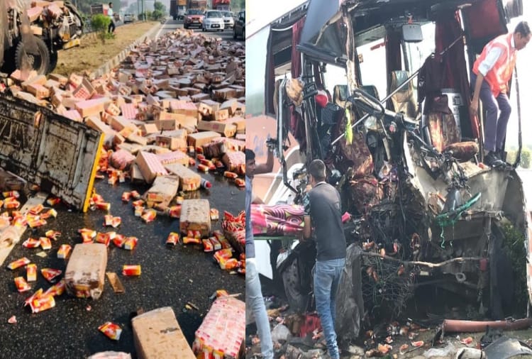 Collision in bus and truck in Karnal of Haryana