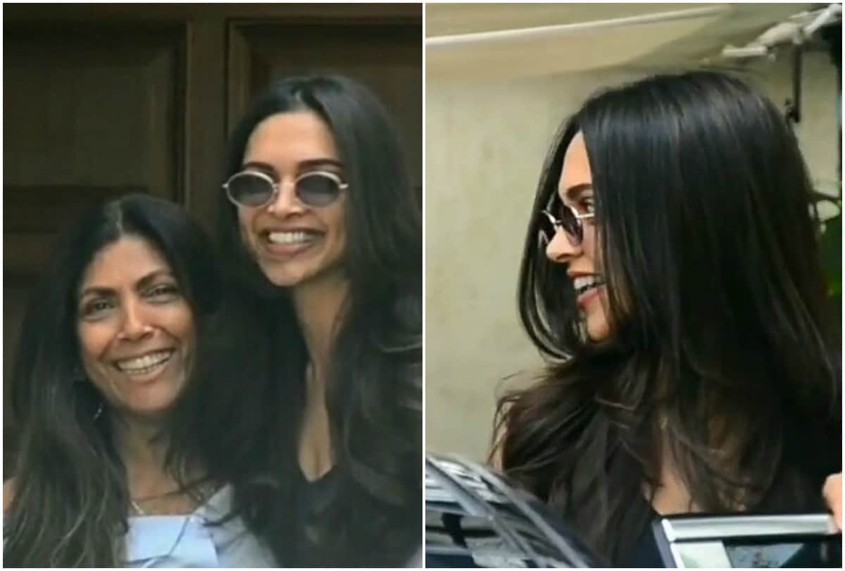 Deepika Padukone trying to come up on car bonnet and gives smiling pictures to media