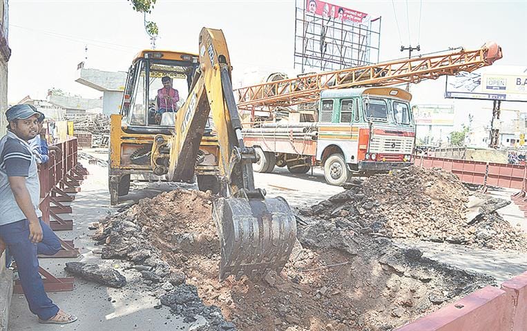 Railways started excavating overbridge construction
