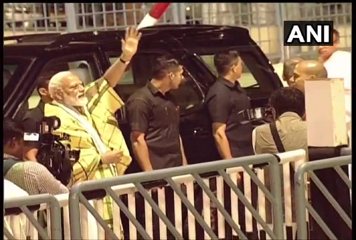 Prime Minister Narendra Modi arrives in Tirupati for the visit of Lord Venkateswara