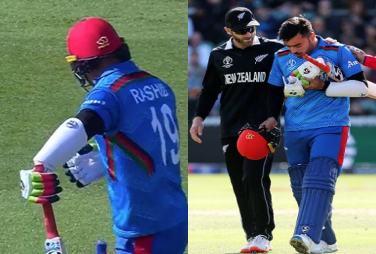 Rashid khan injured while batting didnt bowl against new zealand in world cup match