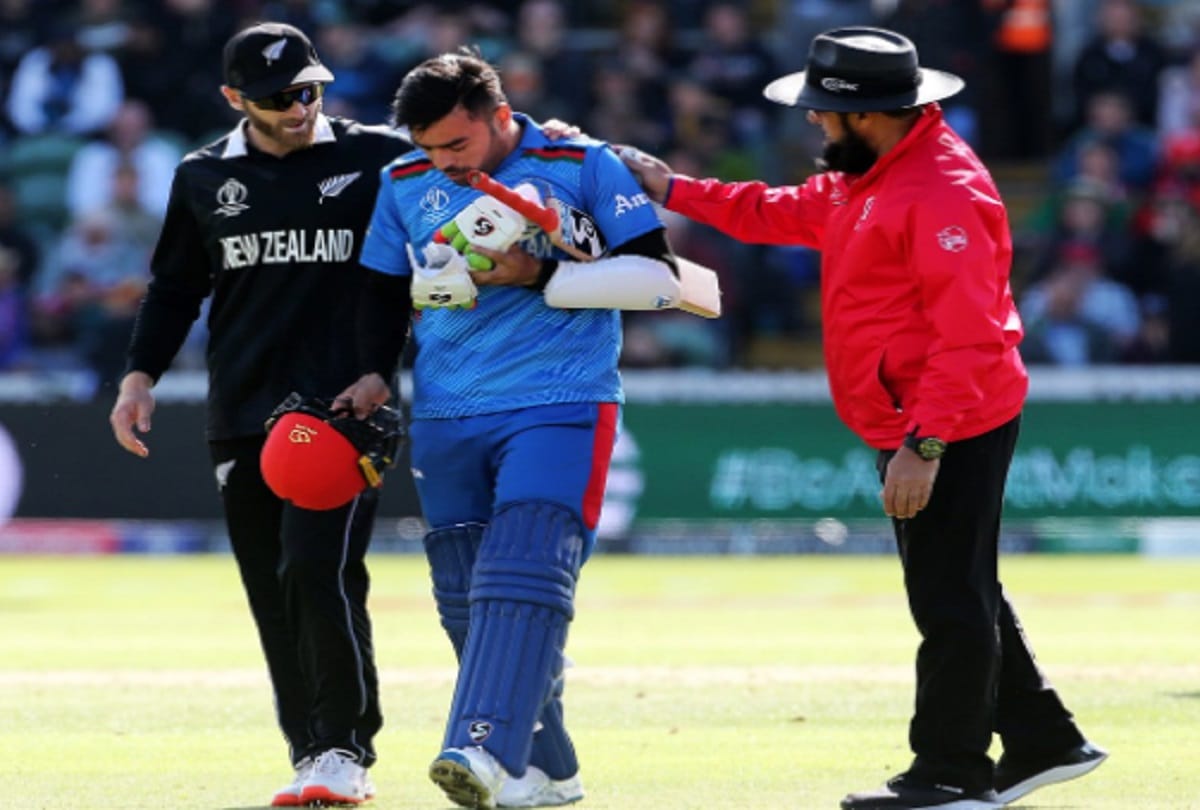 Rashid khan injured while batting didnt bowl against new zealand in world cup match