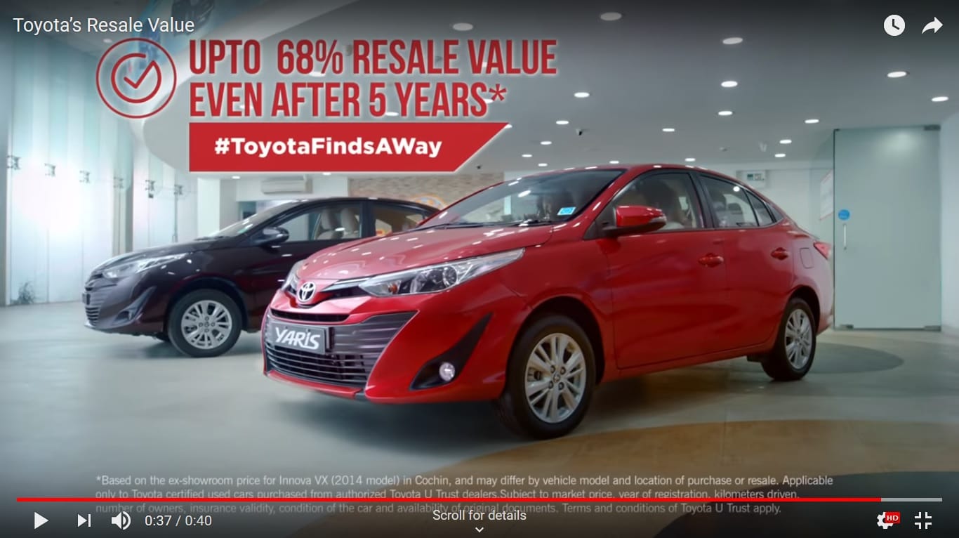 Maruti baleno rival toyota india offering 68% resale value offer after 5 years on Toyota Glanza