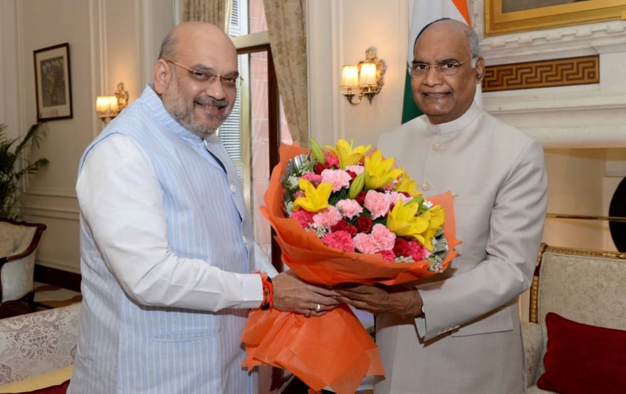 Home Minister Amit Shah meets President Ramnath Kovind at rashtrapati bhawan