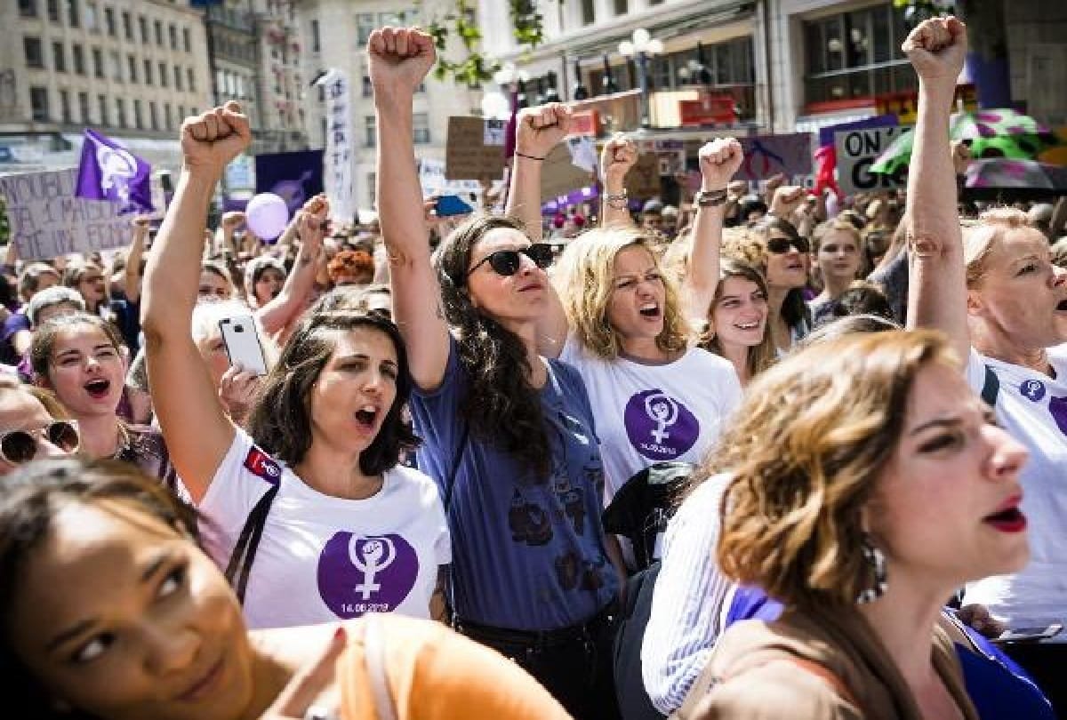 purple wave in switzerland women burn innerware during protest