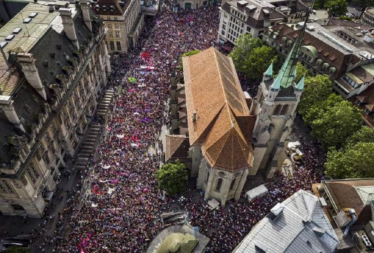 purple wave in switzerland women burn innerware during protest