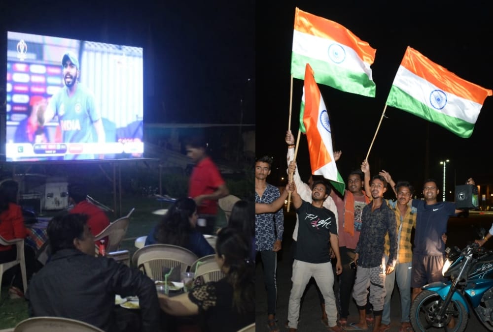 Pics of celebration in lucknow after India win against Pakistan in world cup.