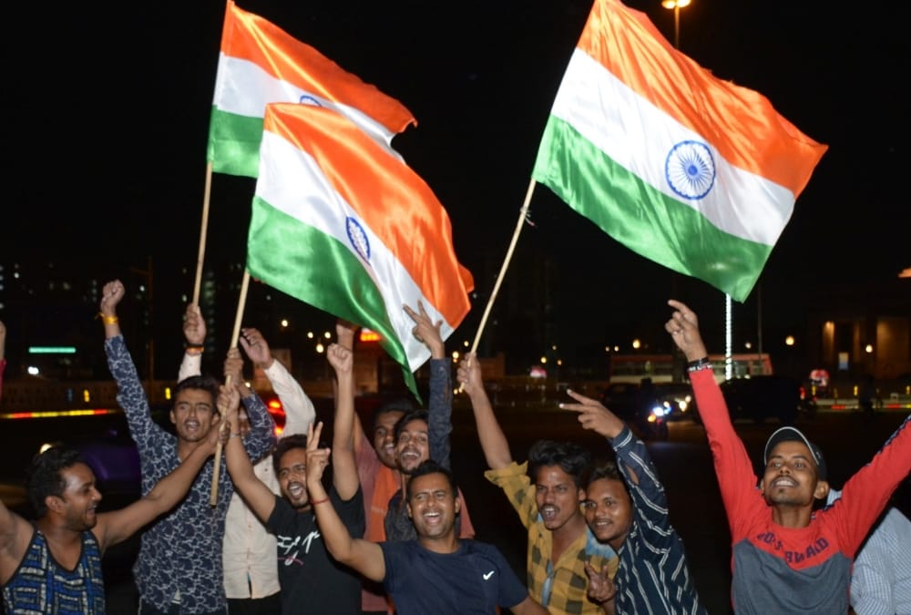 Pics of celebration in lucknow after India win against Pakistan in world cup.