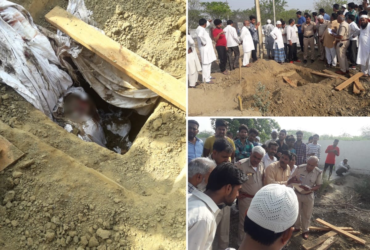 faridabad dead body buried two days ago graveyard found open head missing from body tension in area
