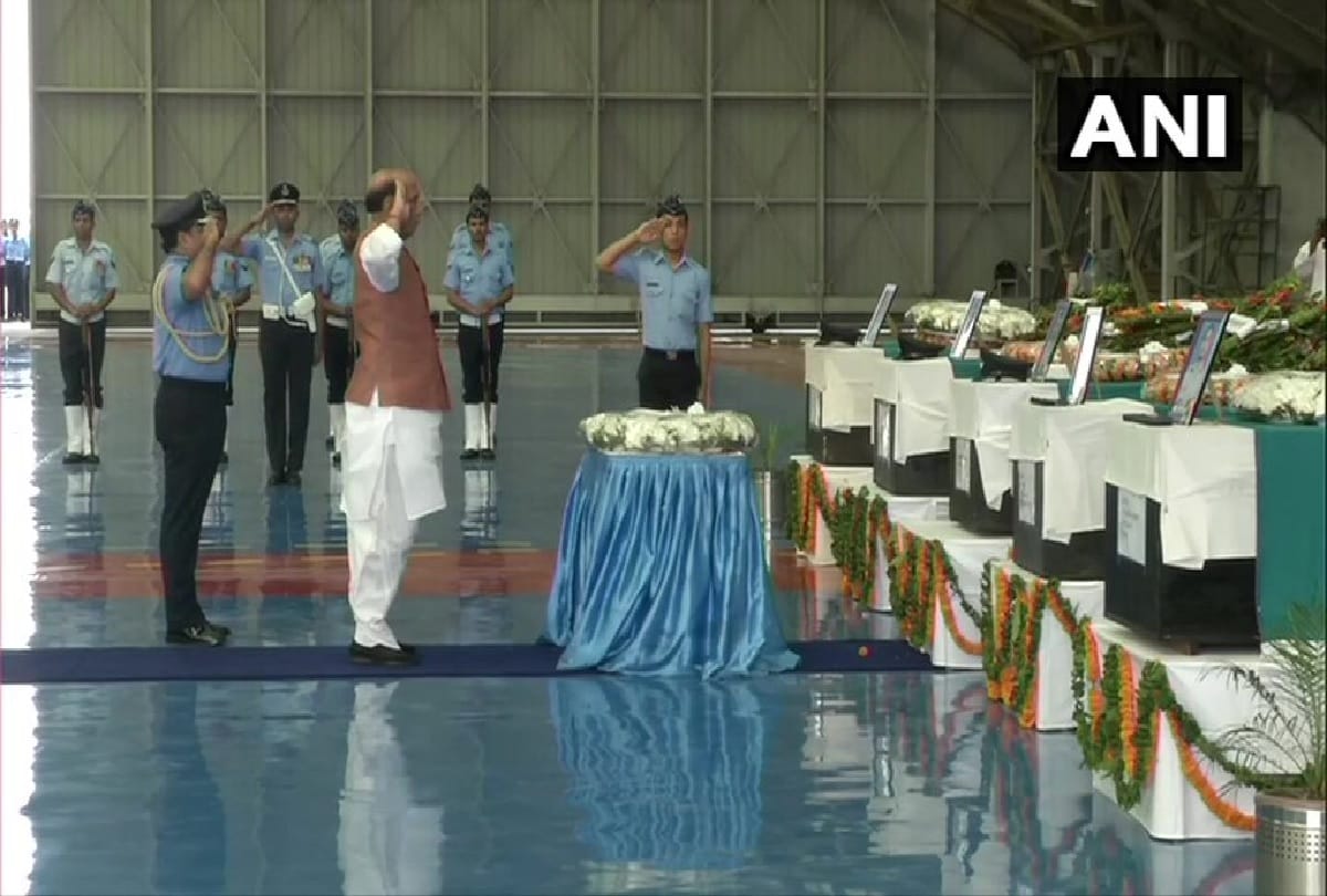 Defence Minister Rajnath Singh pays homage to the 13 personnel who lost their life in IAF An-32