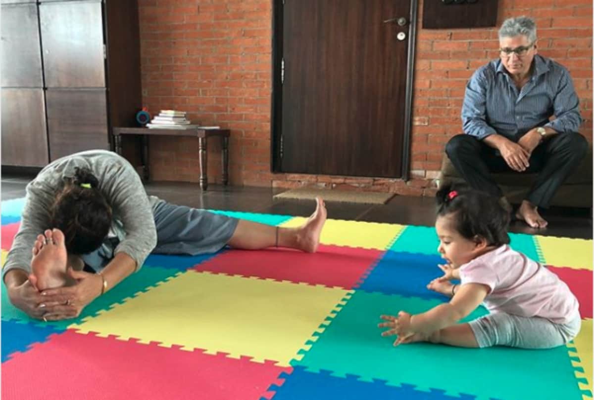International Yoga Day Soha Ali Khan daughter Inaaya Naumi learning yoga from grandmother