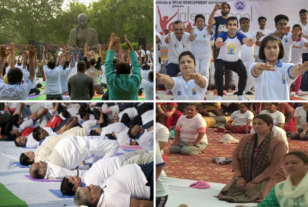 International Yoga Day 2019 see photos smriti irani modi rajnath singh gambhir others doing yoga