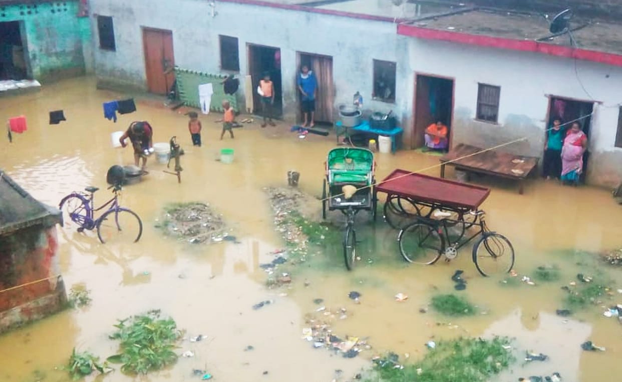 The floods in the hill streams with sharp rain