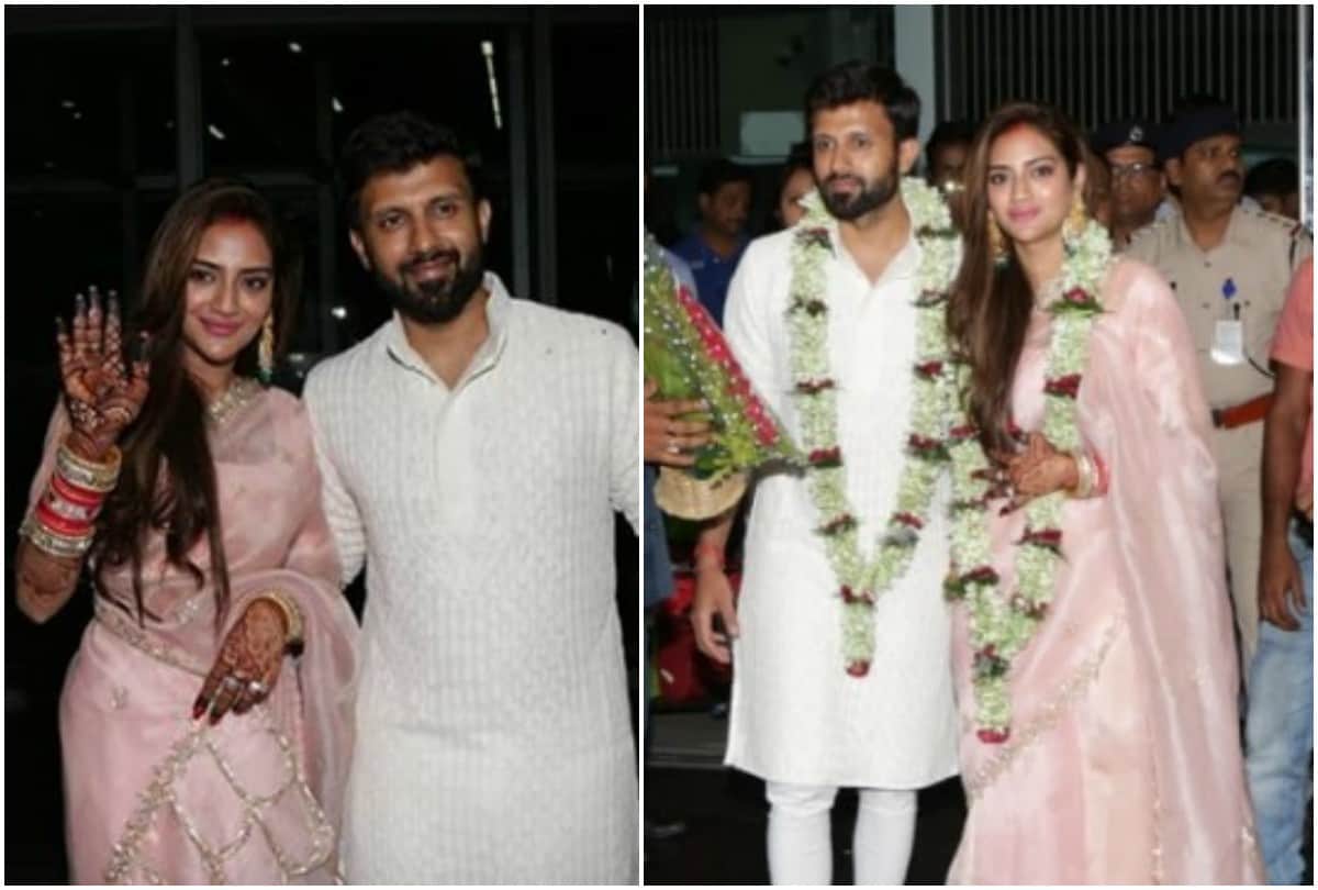 After wedding actress and TMC MP Nusrat Jahan back to Indian spotted with Husband at Kolkata Airport