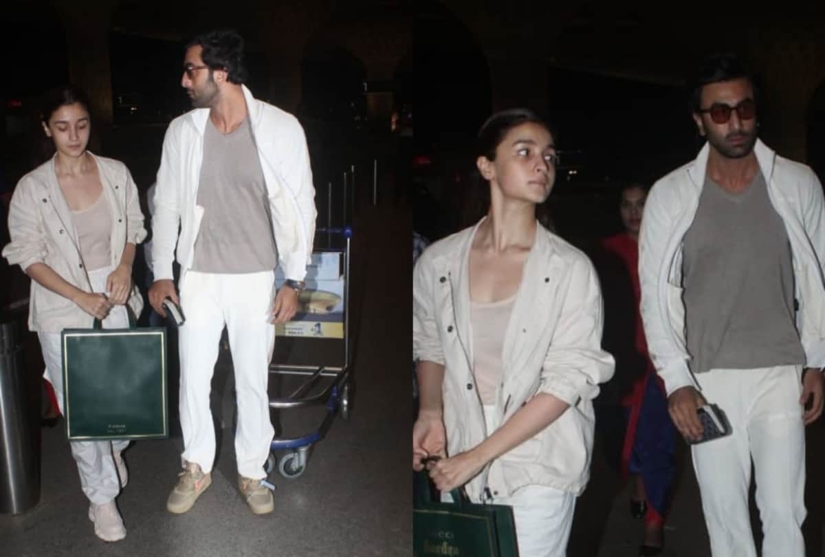 Ranbir Kapoor Alia Bhatt twinning in white flaunts a Gucci bag