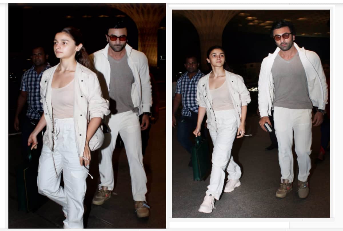 Ranbir Kapoor Alia Bhatt twinning in white flaunts a Gucci bag