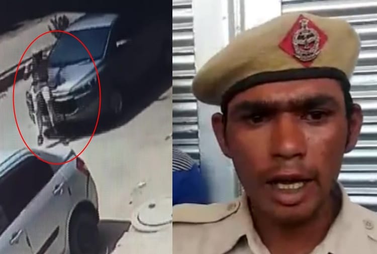 BJP leader's car dragged a home guard jawan on bonnet in Rewari
