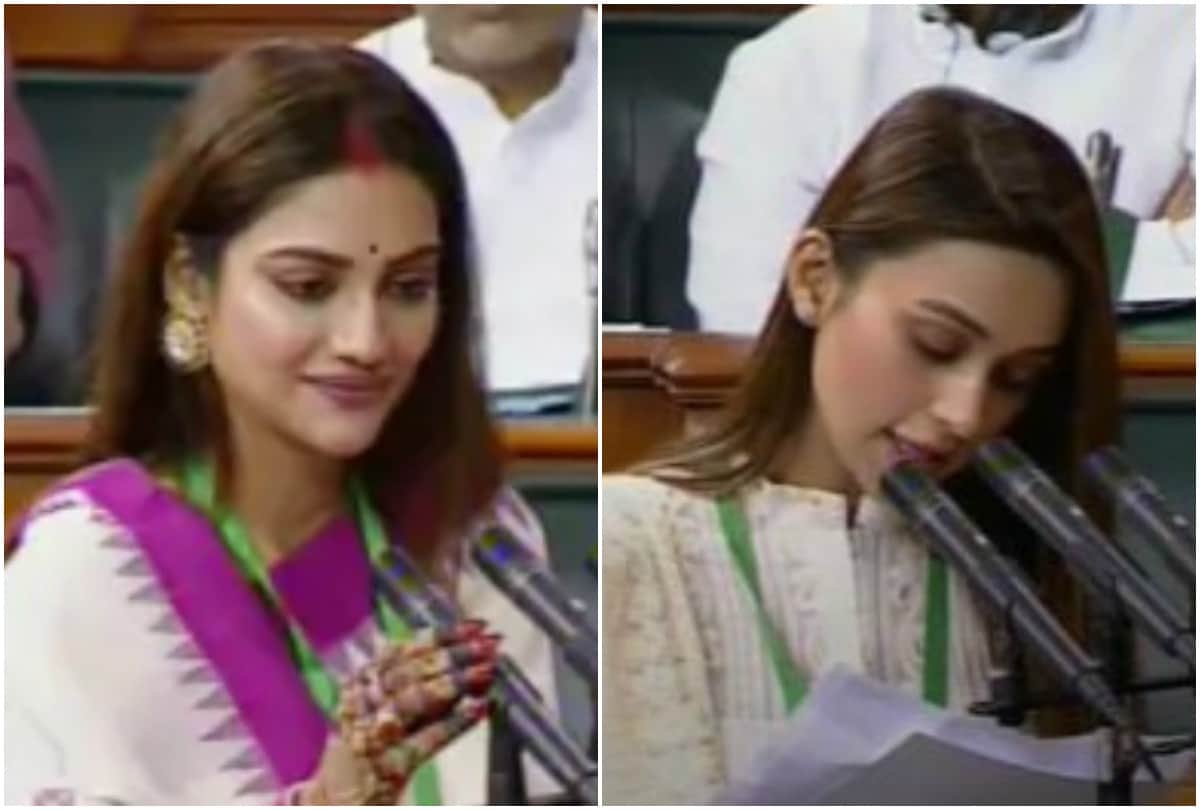 After Wedding Nusrat Jahan along with Mimi Chakraborty reached Lok Sabha take oath as MP