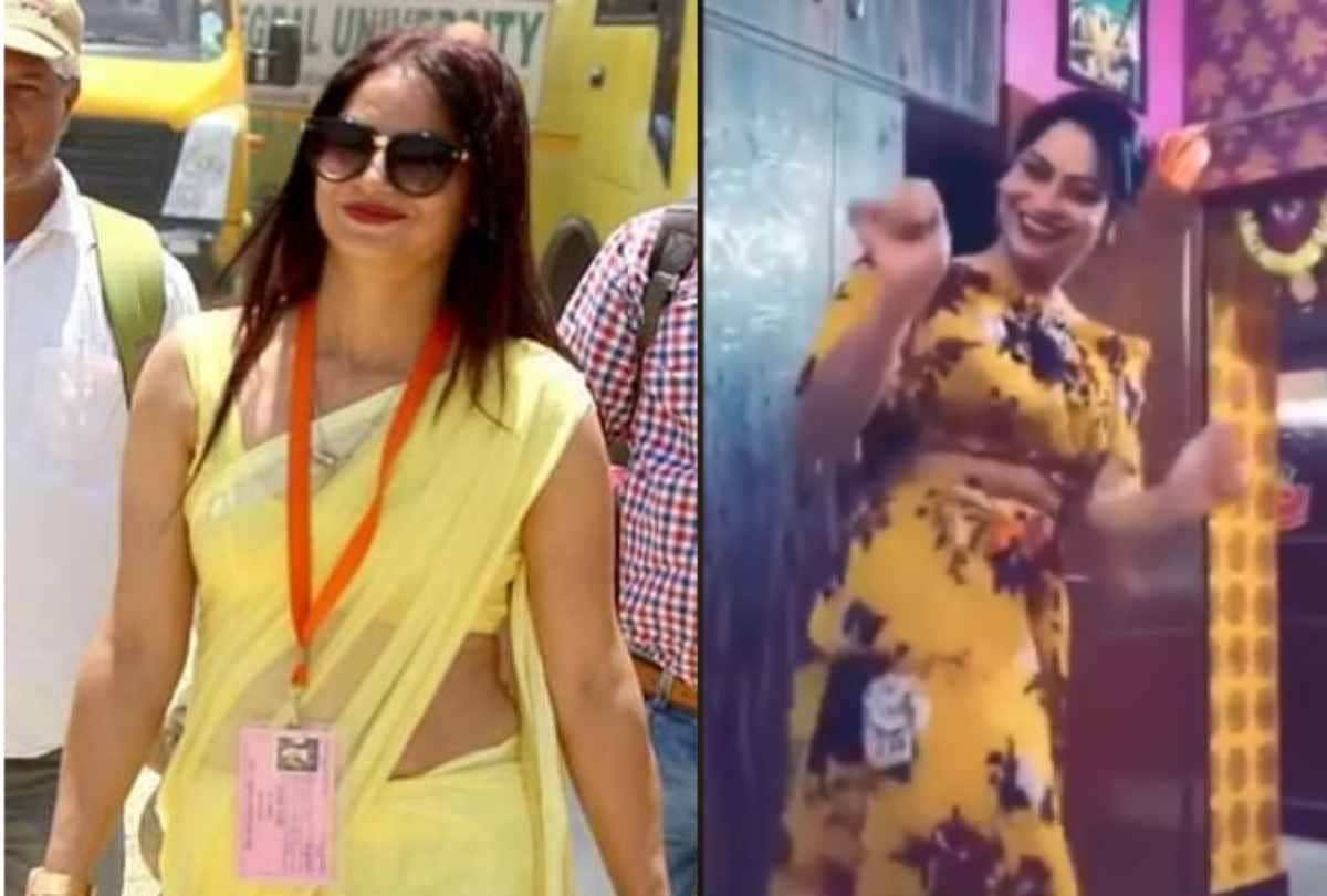 yellow saree officer dance video viral on sapna choudhary song