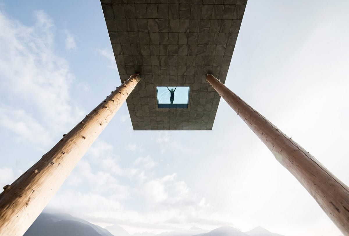 World's Most Dangerous Swimming Pool with glass bottom in hotel hubertus italy