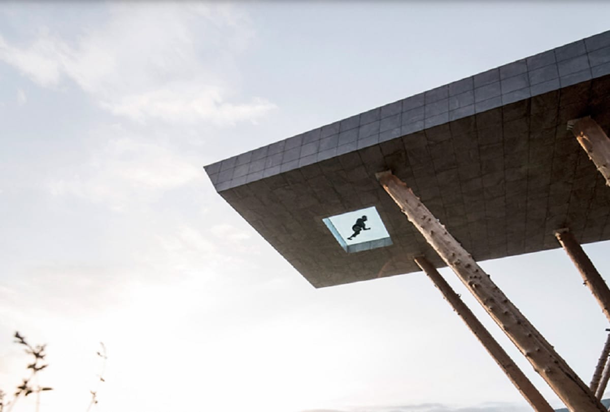 World's Most Dangerous Swimming Pool with glass bottom in hotel hubertus italy