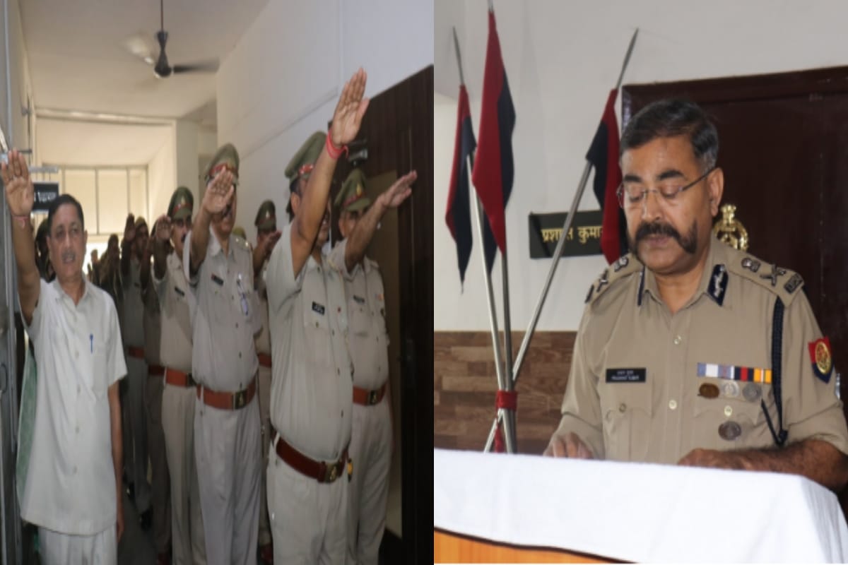 ADG Meerut Zone Prashant Kumar administers oath to policemen to stay away from drugs